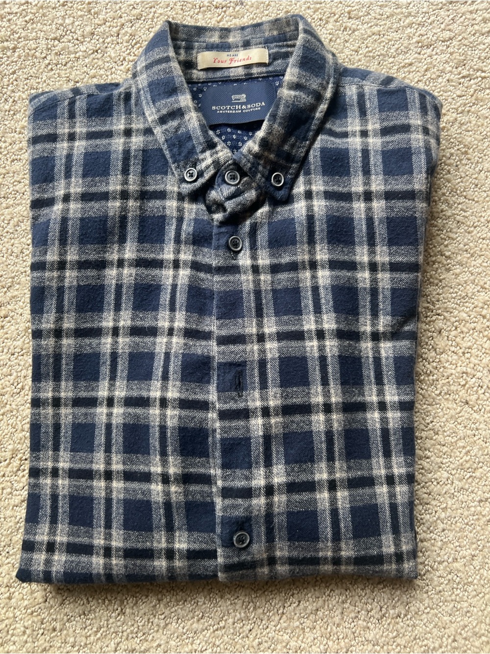 Scotch & Soda Navy and Light Gray Plaid Flannel Shirt